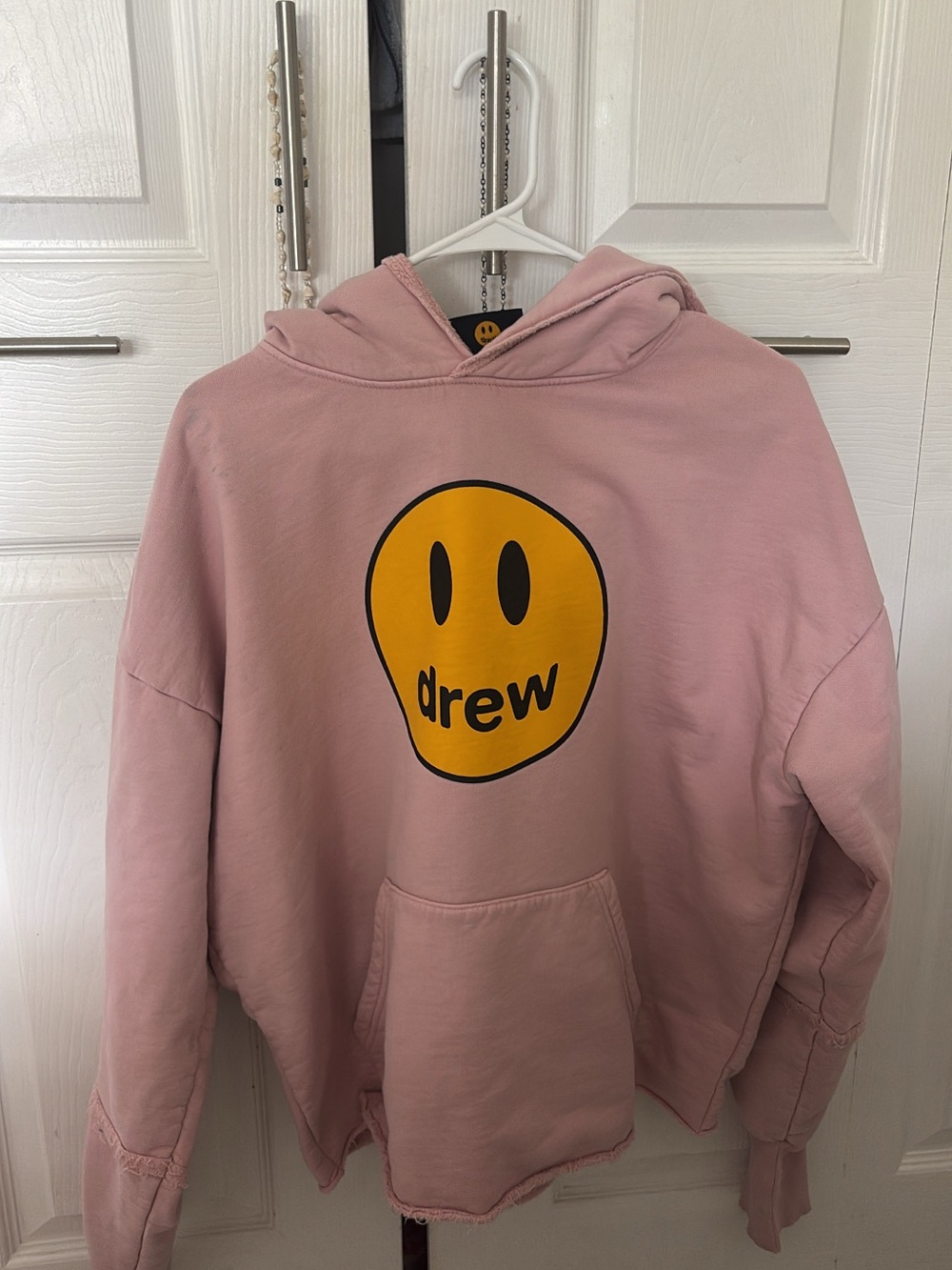 drew house Pink Hoodie with Yellow Smiley Logo